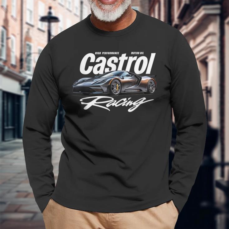 洗練されたレースカーモーターオイルグラフィック Papl3548 長袖Tシャツ 高齢者への贈り物