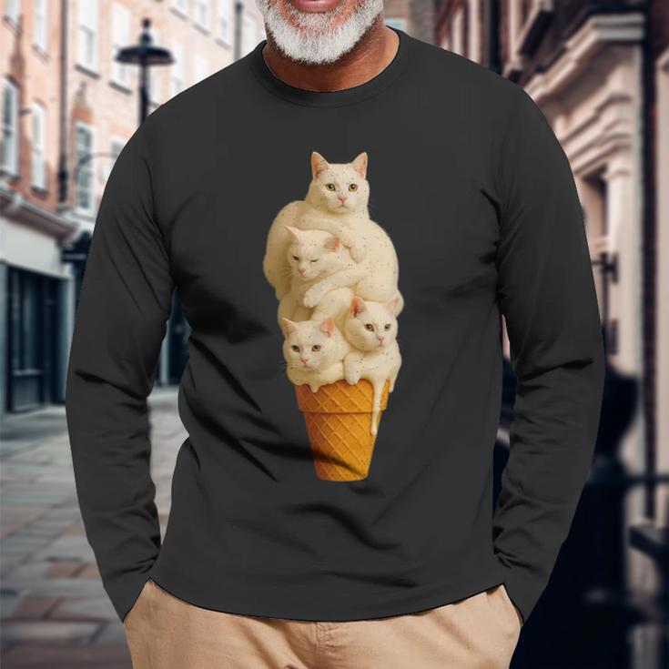 猫 アイスクリーム かわいい ペット 子猫好き 猫 夏 バイブ 長袖Tシャツ 高齢者への贈り物