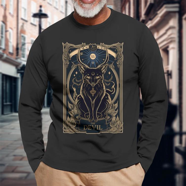 猫 タロットカード 悪魔 タロットカード 猫 長袖tシャツ 長袖Tシャツ 高齢者への贈り物