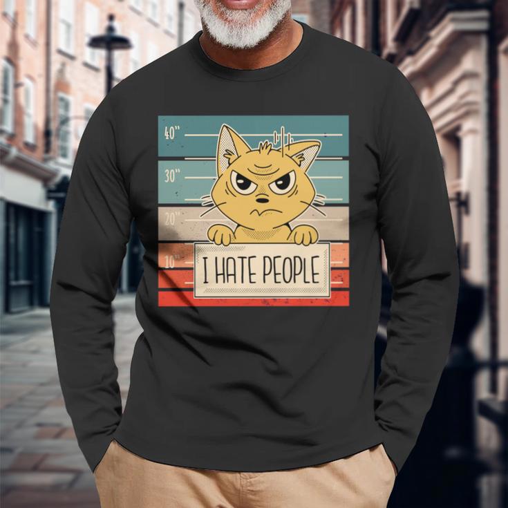 猫の刑務所 刑務所の囚人 悪いキティのマグショット 私は人間が嫌いです 長袖tシャツ 長袖Tシャツ 高齢者への贈り物