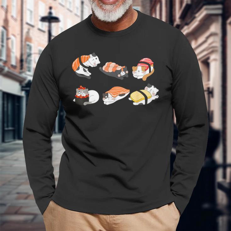猫好き 寿司好き おもしろい 和食 猫寿司 長袖Tシャツ 高齢者への贈り物