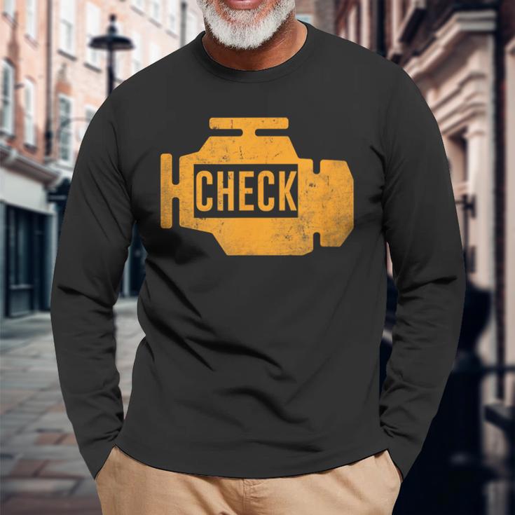 琥珀色の車のエンジンダッシュボード警告灯 面白いメカニック 長袖Tシャツ 高齢者への贈り物