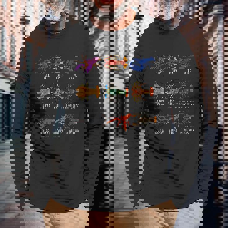 異なるタイプのロブスター種チャート海洋生物学 長袖Tシャツ 高齢者への贈り物