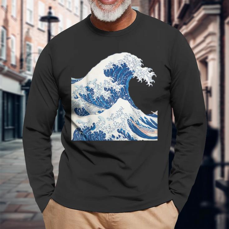 神奈川沖浪日本美術の大波 長袖Tシャツ 高齢者への贈り物