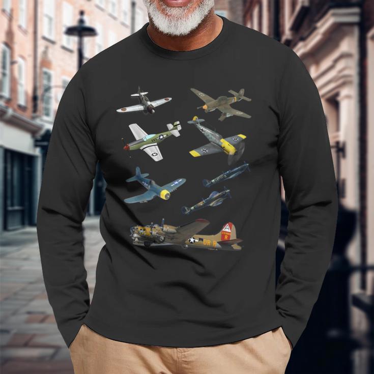 第二次世界大戦 戦闘機 P51 マスタング スピットファイア メッサーシュミット B-17 長袖Tシャツ 高齢者への贈り物