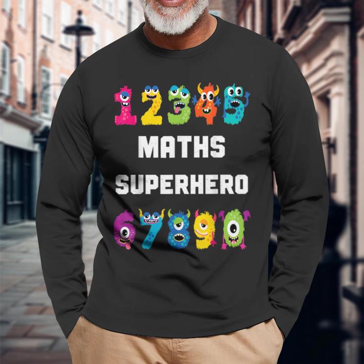 算数スーパーヒーロー、面白いモンスターナンバー、算数 長袖Tシャツ 高齢者への贈り物