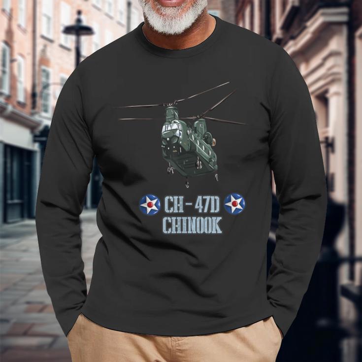 米軍用機 Ch-47D チヌークヘリコプター 長袖Tシャツ 高齢者への贈り物