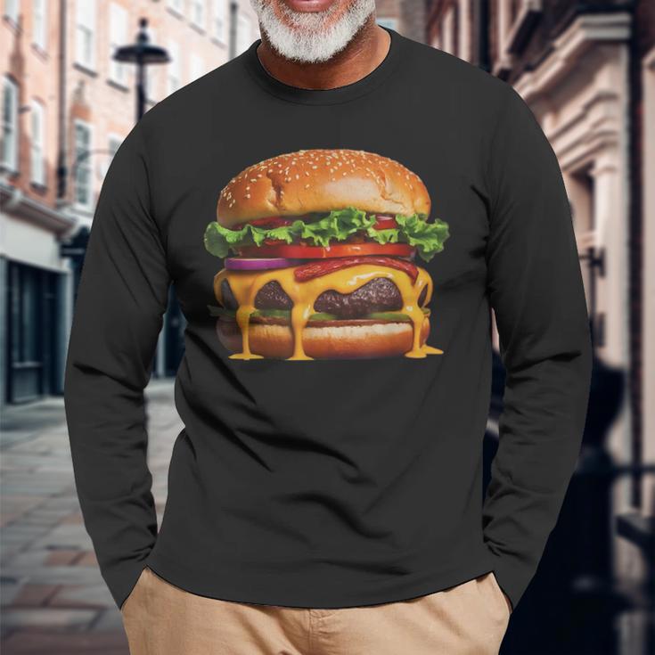 美味しそうなハンバーガー 長袖Tシャツ 高齢者への贈り物