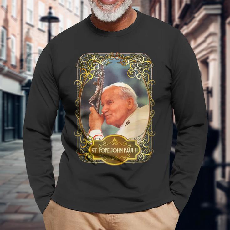 聖ローマ教皇ヨハネ・パウロ2世十字架 カトリック 長袖Tシャツ 高齢者への贈り物