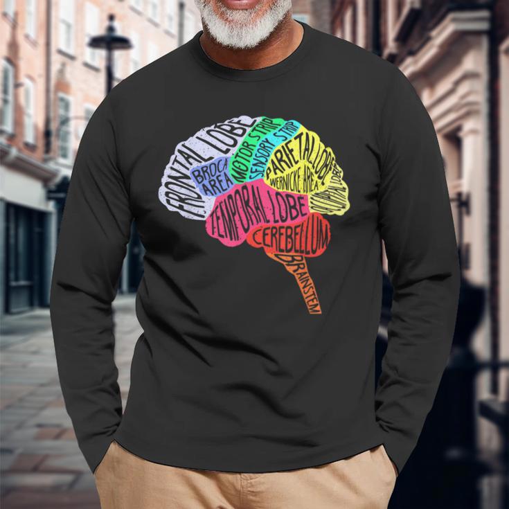 脳のパーツ 脳の解剖 脳科学 脳の地図 長袖Tシャツ 高齢者への贈り物