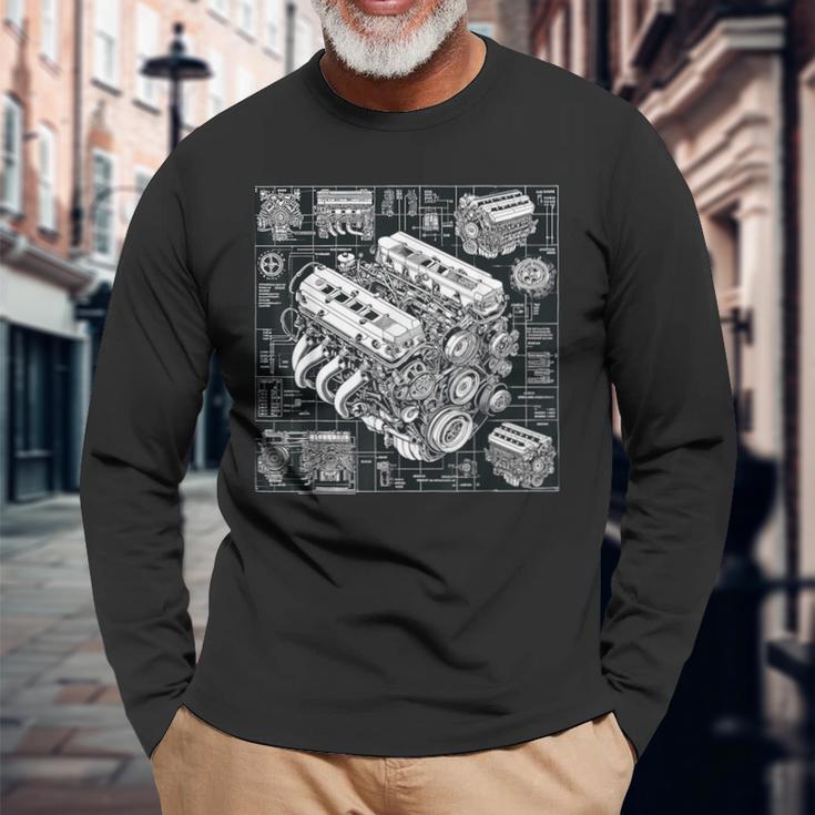 自動車整備士向けの高性能gteエンジン設計図 長袖Tシャツ 高齢者への贈り物