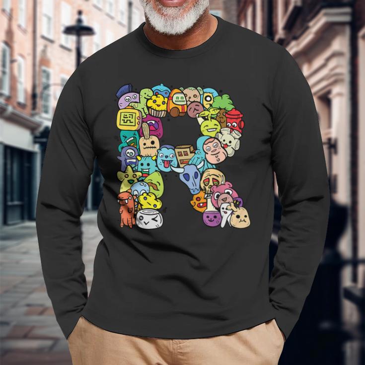 英文字 R アルファベット R 名前 イニシャル モノグラム シャツ 長袖Tシャツ 高齢者への贈り物