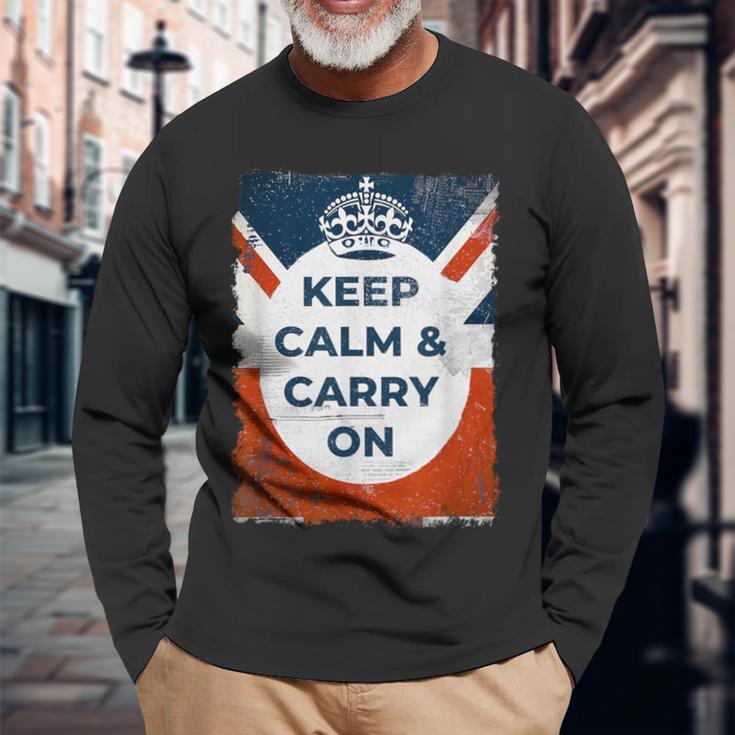 落ち着いてキャリー・オン・ユニオンジャック 長袖Tシャツ 高齢者への贈り物