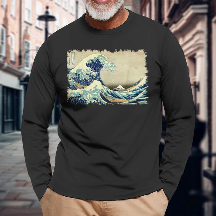 葛飾北斎作 大波 長袖Tシャツ 高齢者への贈り物