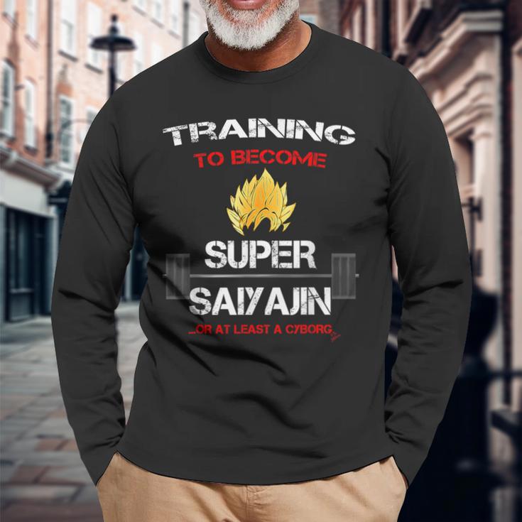 超サイヤ人になるためのトレーニング 楽しいフィットネス 長袖Tシャツ 高齢者への贈り物