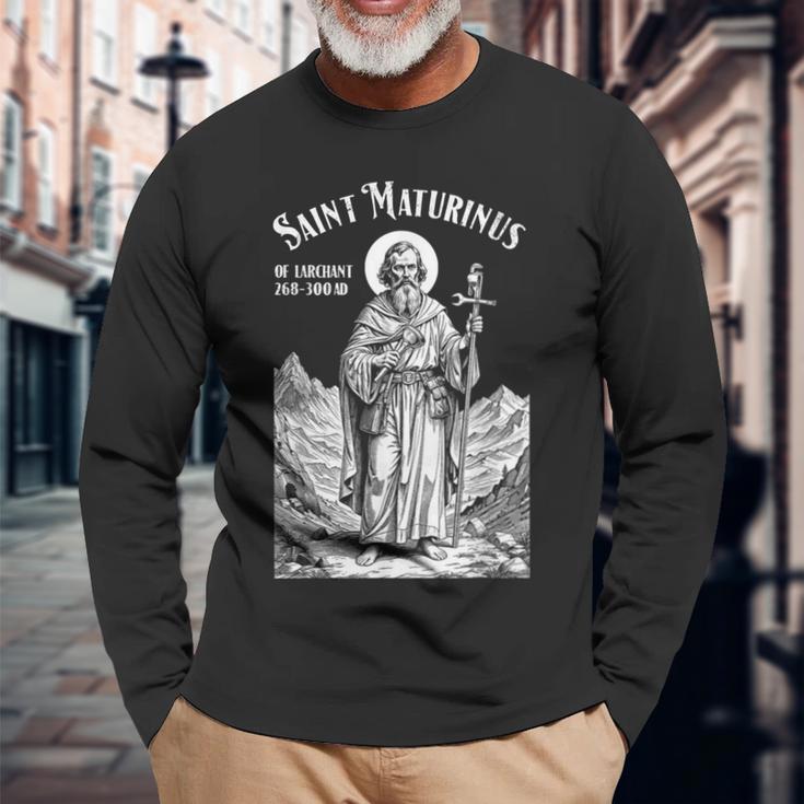 配管工 配管 守護聖人 マチュリヌス ヴィンテージ パイプレンチ 長袖Tシャツ 高齢者への贈り物