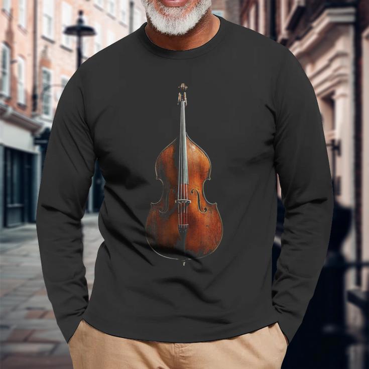 重低音 楽器 モチーフ 作品 コントラバス 長袖Tシャツ 高齢者への贈り物