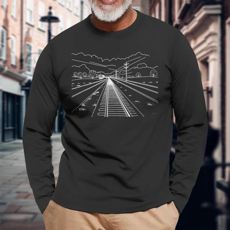 鉄道路線アート 鉄道マニア 長袖Tシャツ 高齢者への贈り物