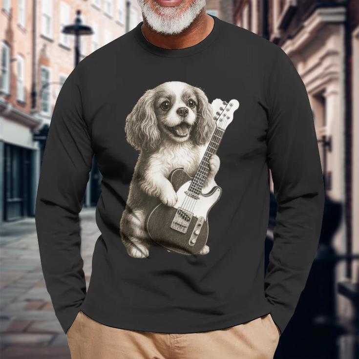 面白いtシャツ キャバリア 犬 ギター イヌ メンズ 犬好き グッズ かわいい おもしろ 面白い 服 ネタ 長袖Tシャツ 高齢者への贈り物