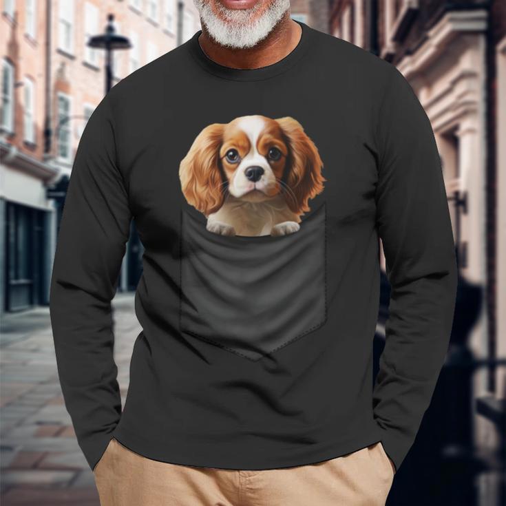 面白いtシャツ キャバリア 胸 ポケット イヌ わんこ メンズ 犬好き グッズ おもしろ 面白い 服 ネタ 長袖tシャツ 長袖Tシャツ 高齢者への贈り物