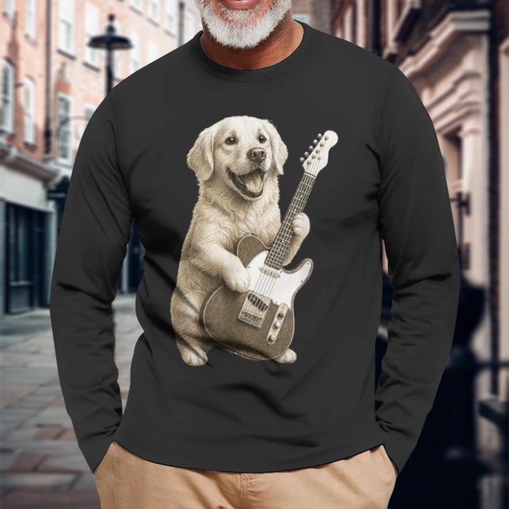 面白いtシャツ ゴールデンレトリバー 犬 ギター イヌ メンズ グッズ かわいい おもしろ 面白い 服 ネタ 長袖Tシャツ 高齢者への贈り物
