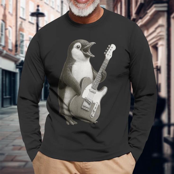 面白いtシャツ ペンギン ギター メンズ グッズ かわいい おもしろ 面白い 服 ネタ 長袖Tシャツ 高齢者への贈り物