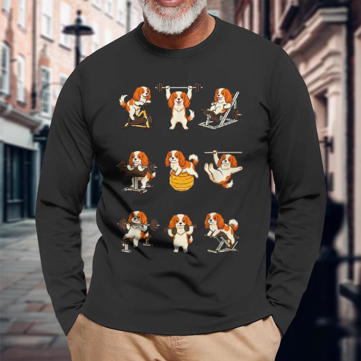 面白いtシャツ 犬 キャバリア 筋トレ ジム イヌ グッズ かわいい おもしろtシャツ 面白い 服 ネタ 長袖Tシャツ 高齢者への贈り物
