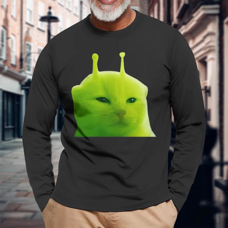 面白いエイリアン 猫 ミーム Glerp Glorp Zep Zep 長袖Tシャツ 高齢者への贈り物