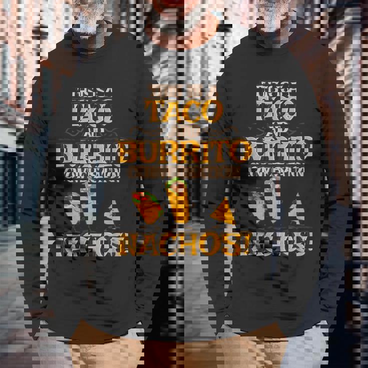 面白いタコス ナチョス ブリトー メキシコ料理 タコス 長袖Tシャツ 高齢者への贈り物