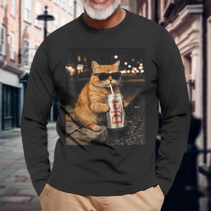 面白いナイトライフ オレンジ 猫 飲酒 ダイエット ドリンク サングラス 長袖Tシャツ 高齢者への贈り物