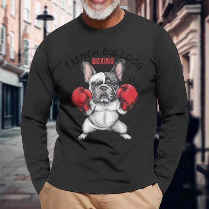 面白いフレンチブルドッグ ボクシング愛好家 ペット 犬 ボクシンググローブ 長袖Tシャツ 高齢者への贈り物