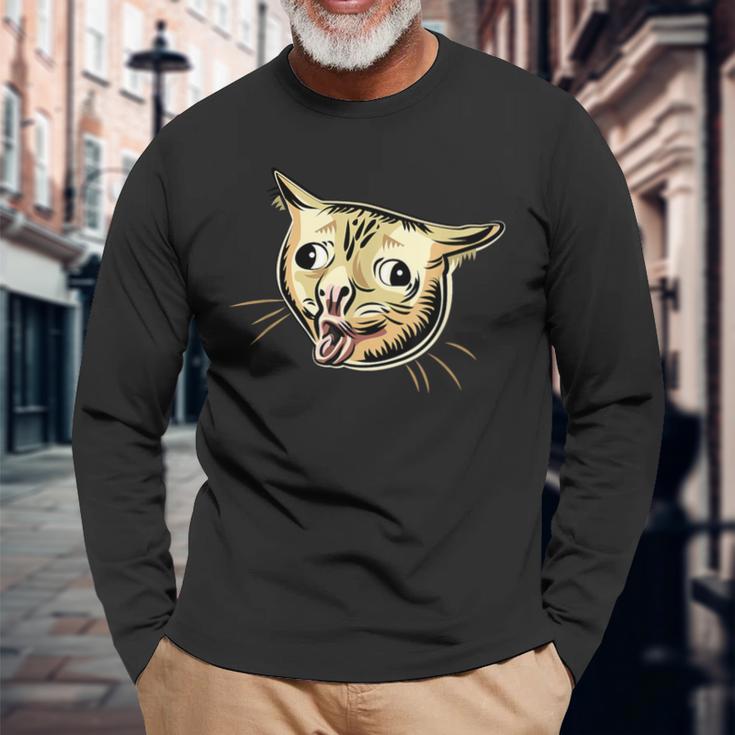 面白い咳き猫のミーム 長袖Tシャツ 高齢者への贈り物
