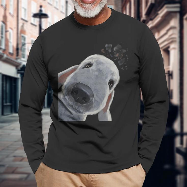 面白い好奇心旺盛な犬のベドリントンテリア 長袖Tシャツ 高齢者への贈り物