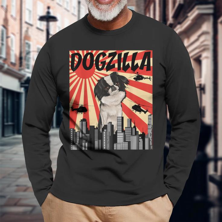 面白い犬 狆 長袖Tシャツ 高齢者への贈り物