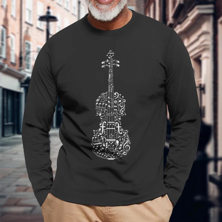 面白い音符 バイオリン キュート バイオリン ミュージシャンバイオリン 長袖Tシャツ 高齢者への贈り物
