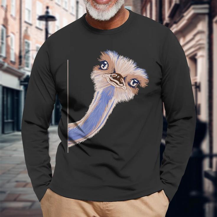 面白い顔のダチョウの鳥 アフリカ 長袖Tシャツ 高齢者への贈り物