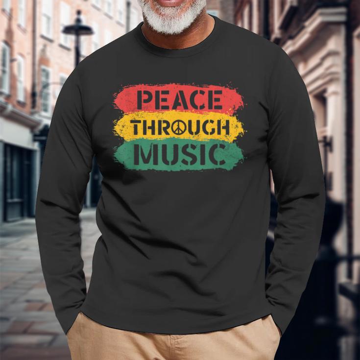音楽を通したビンテージピース 長袖Tシャツ 高齢者への贈り物