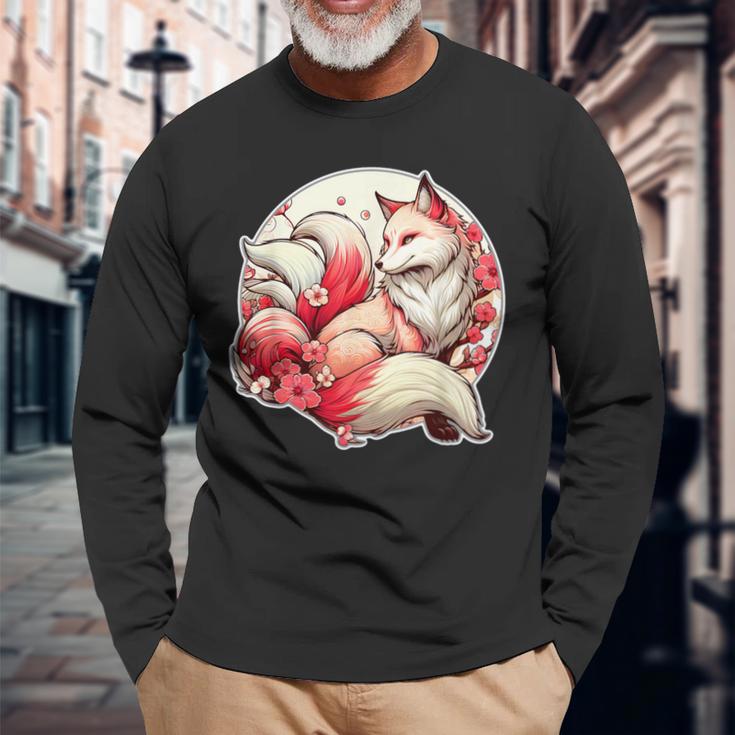 魅惑のキツネマジック：日本の九尾のキツネ編 長袖Tシャツ 高齢者への贈り物