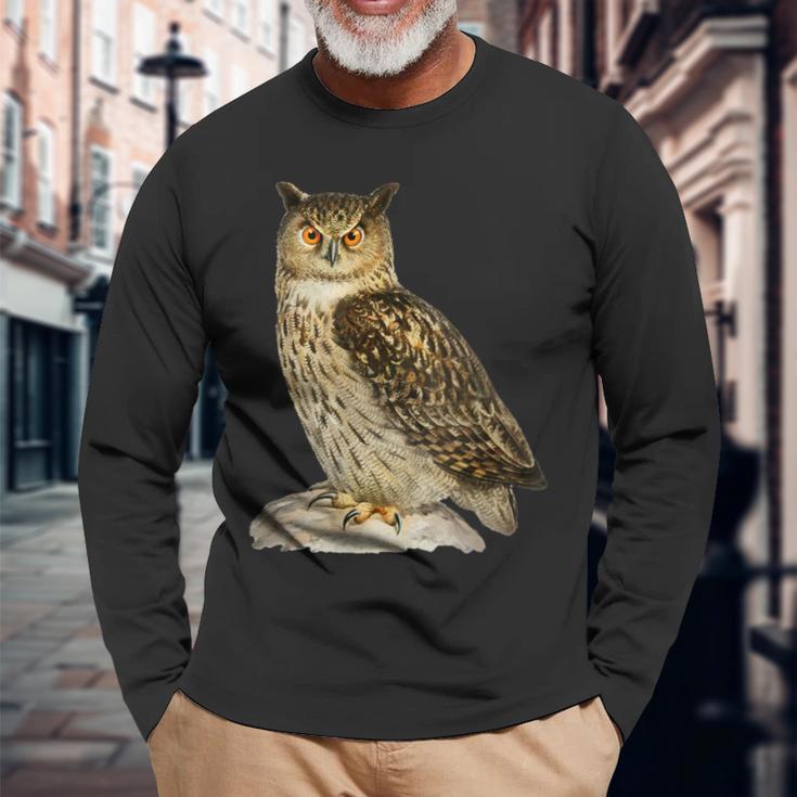 鳥 面白いtシャツ フクロウ ミミズク バードウォッチング 服 メンズ おもしろ グッズ 面白い おしゃれ 長袖Tシャツ 高齢者への贈り物