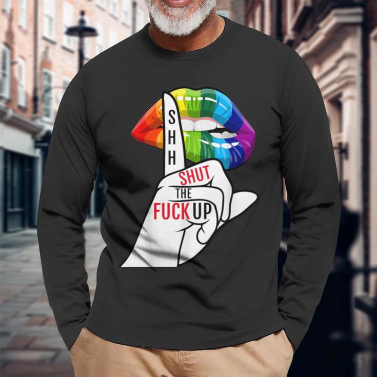 黙ってろよ Lgbtq 長袖Tシャツ 高齢者への贈り物