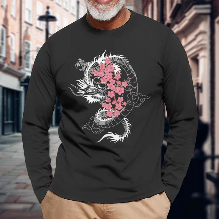 龍 日本の桜文化 長袖tシャツ 長袖Tシャツ 高齢者への贈り物