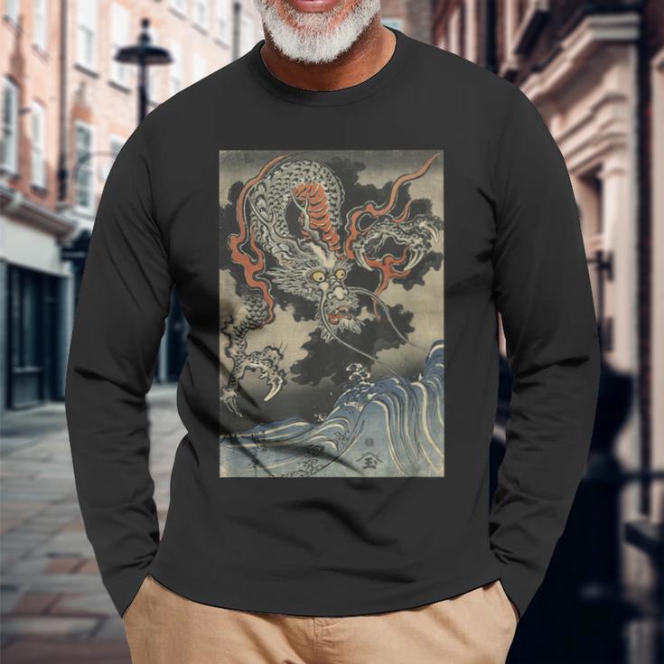 龍と波 歌川国吉 日本の浮世絵 クール 長袖Tシャツ 高齢者への贈り物