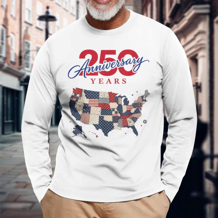 250年の独立記念日 愛国心が強い250周年 アメリカ 長袖Tシャツ 高齢者への贈り物