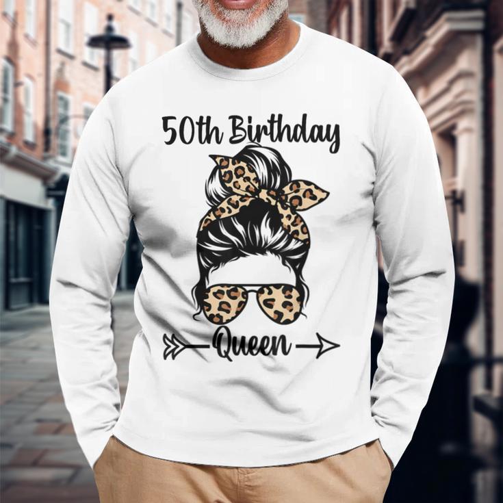 50歳の誕生日 クイーン Happy 50歳 散らかったパンヒョウ 長袖Tシャツ 高齢者への贈り物