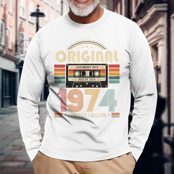 52 歳の誕生日プレゼント男性 1974 年 レトロ ビンテージ テープ 長袖Tシャツ 高齢者への贈り物
