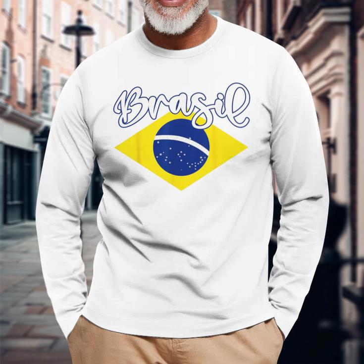 Brazilian Flag Colors National Brazil Brasil 長袖Tシャツ 高齢者への贈り物