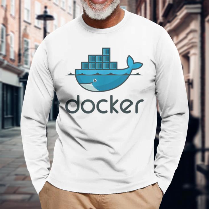 Docker Engine プラットフォーム間でのアプリケーションのデプロイと実行 長袖Tシャツ 高齢者への贈り物