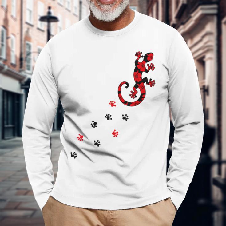 Gecko Footprint ハイビスカスフラワー ハワイサーフスタイルtシャツ 長袖Tシャツ 高齢者への贈り物