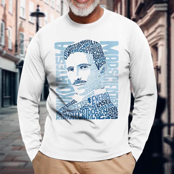 Glitschika s ニコラ・テスライラストtシャツ 長袖Tシャツ 高齢者への贈り物