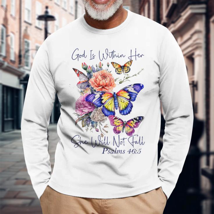 God Is Within Her Faith 聖句 詩篇 長袖Tシャツ 高齢者への贈り物